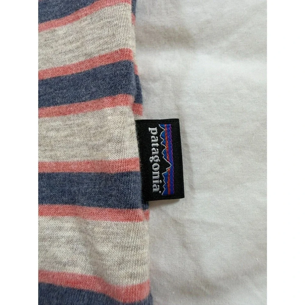 Patagonia Polo Shirt S Grey‎ Blue Pink Striped Organic Cotton Short Sleeve 52185